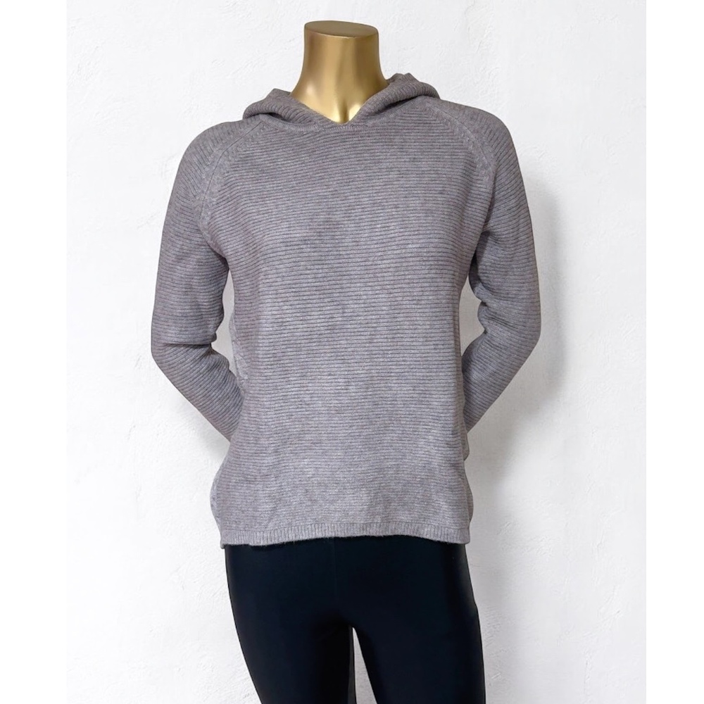 MK Metric Knits Womens Grey Long Sleeve Stretch Hooded Sweater Size M